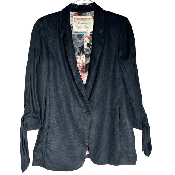 Cartonnier x Anthropologie Lloyd Single Button Tie Sleeve Blazer Jacket 10 Black - Picture 2 of 7